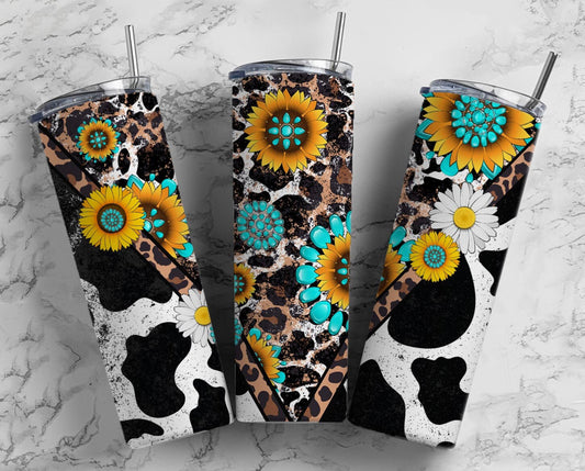 🌻 V-Split Turquoise Sunflower/Cow Print 🌻