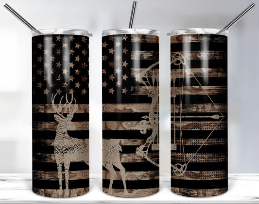 Deer Bow Hunting American Flag