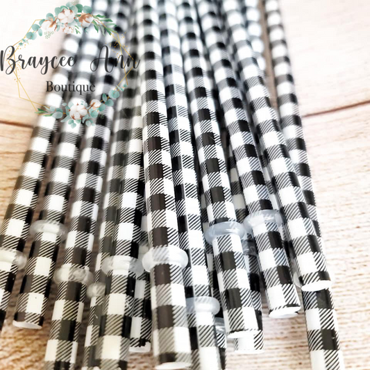 10” White Buffalo Plaid Straws