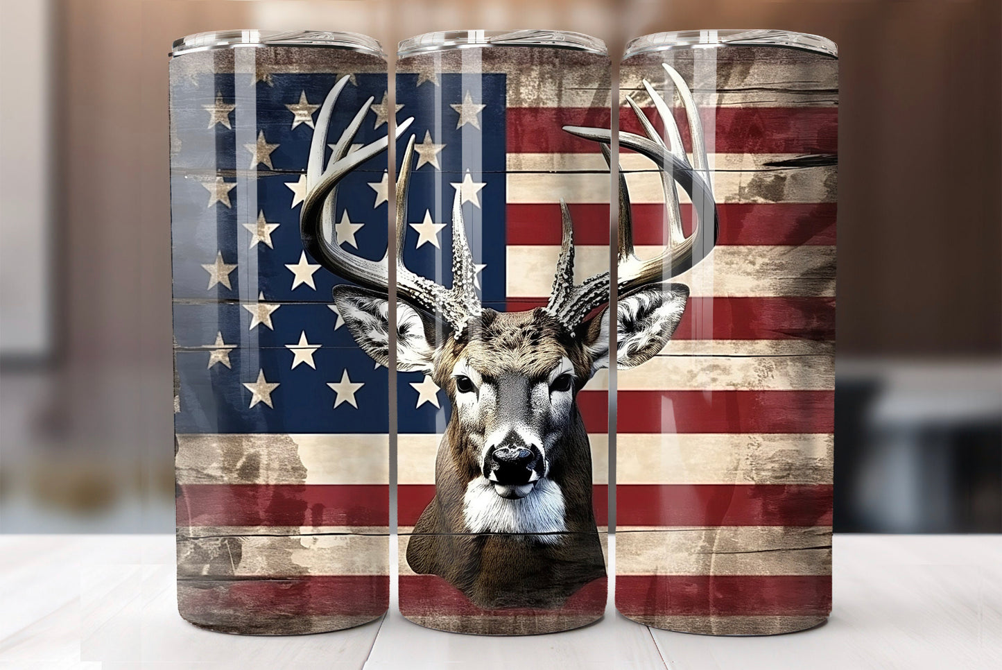 American Flag With Deer