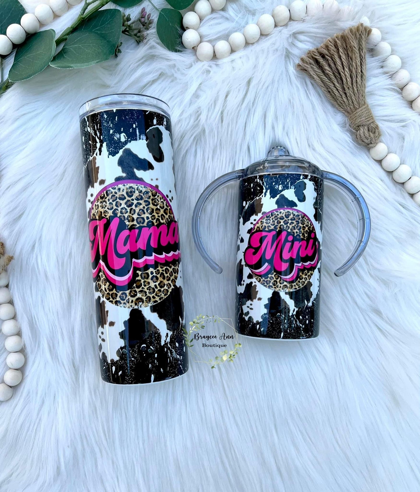 🐆🐄 Retro Leopard/Cowhide MAMA & MINI Tumbler Set 🐄🐆