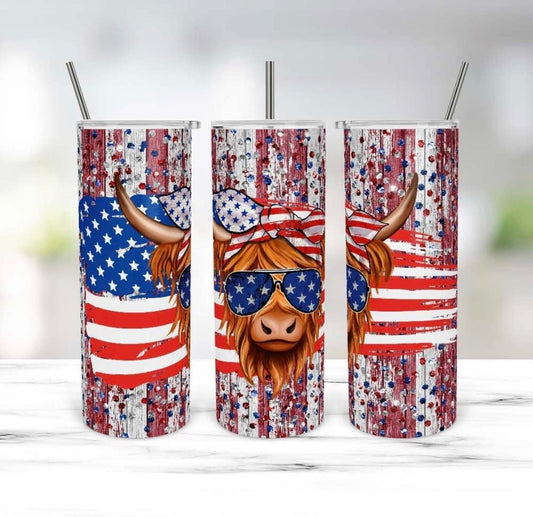 Highland Cow American Flag