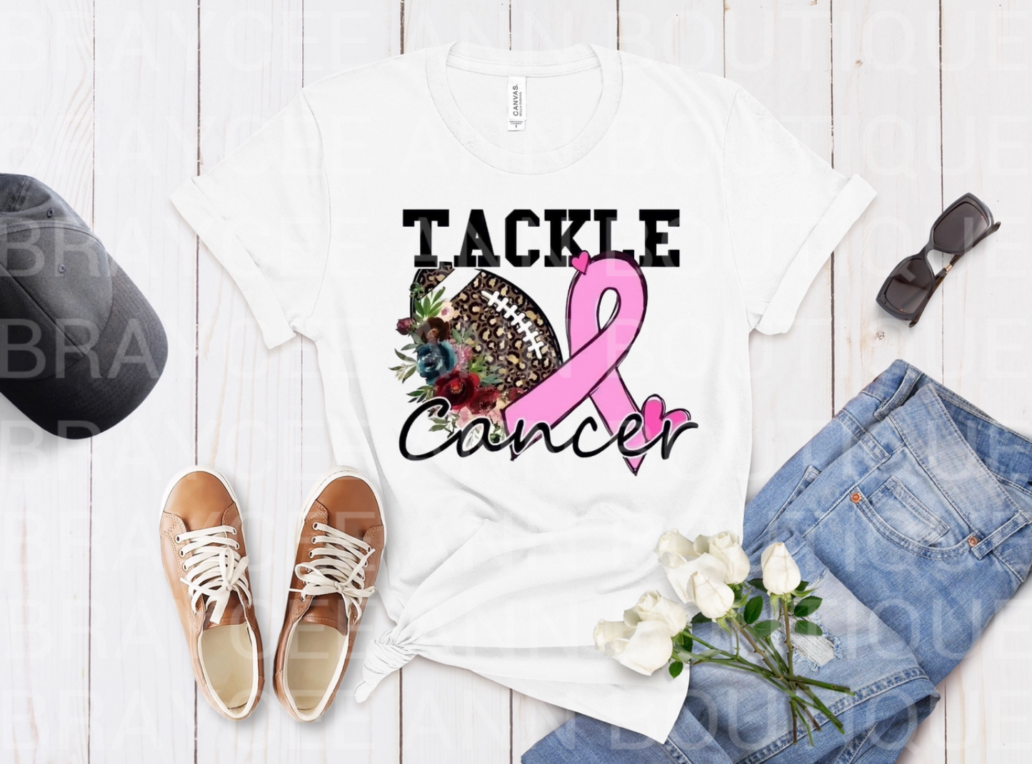 💗 Tackle Cancer Floral Football, Ribbon 💗