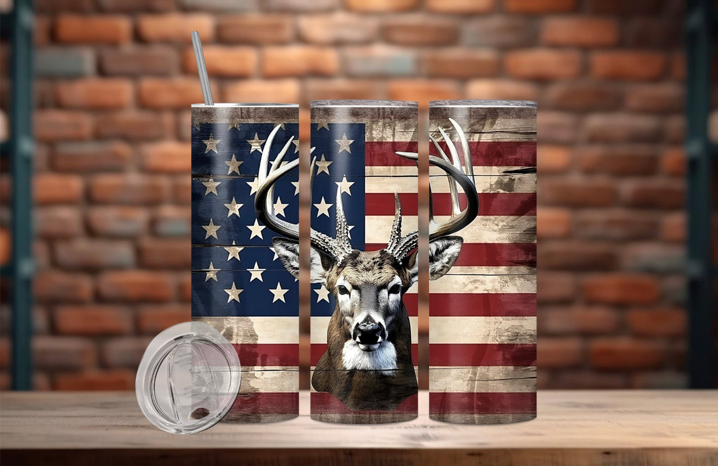 American Flag With Deer