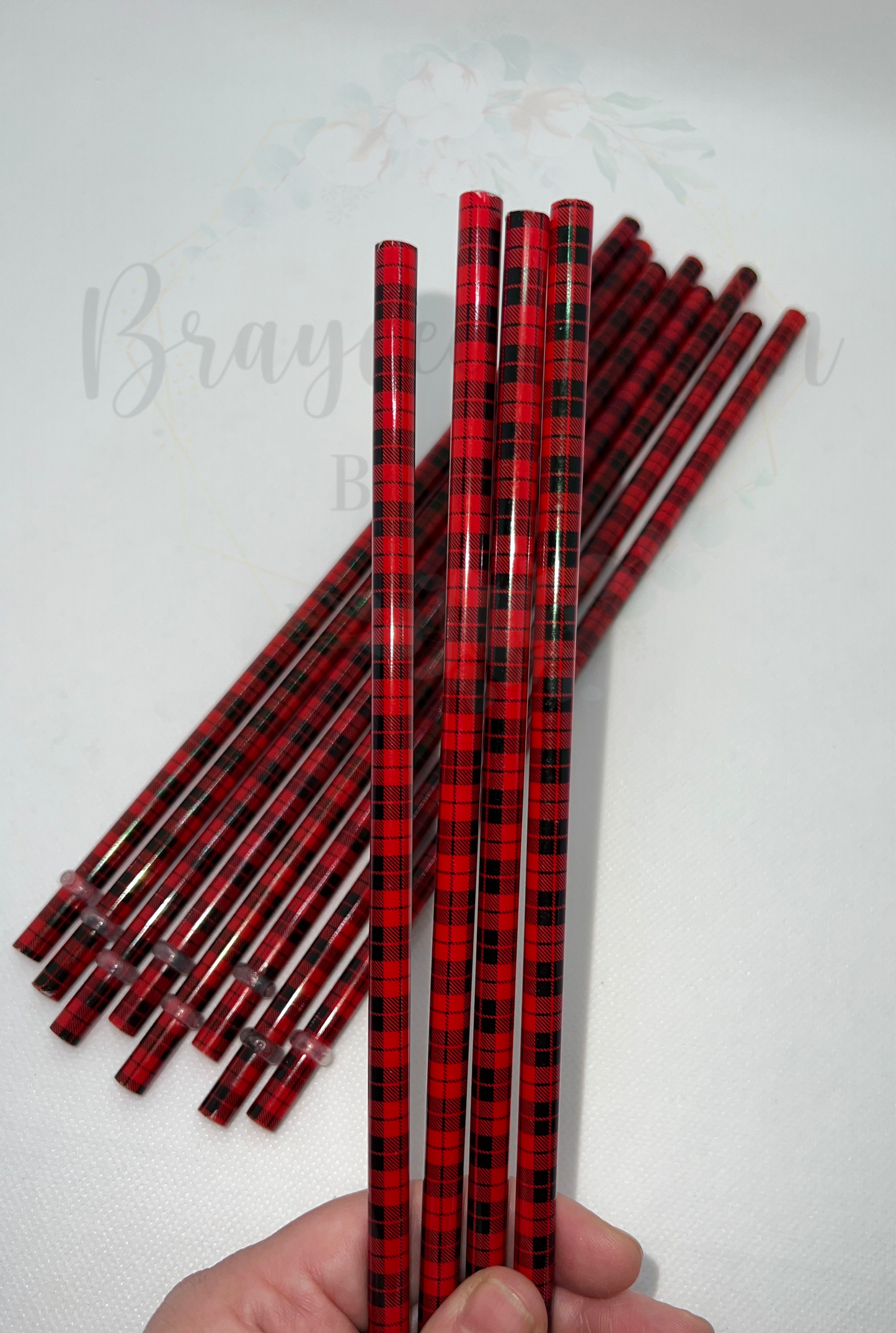 10” Red Plaid Straws