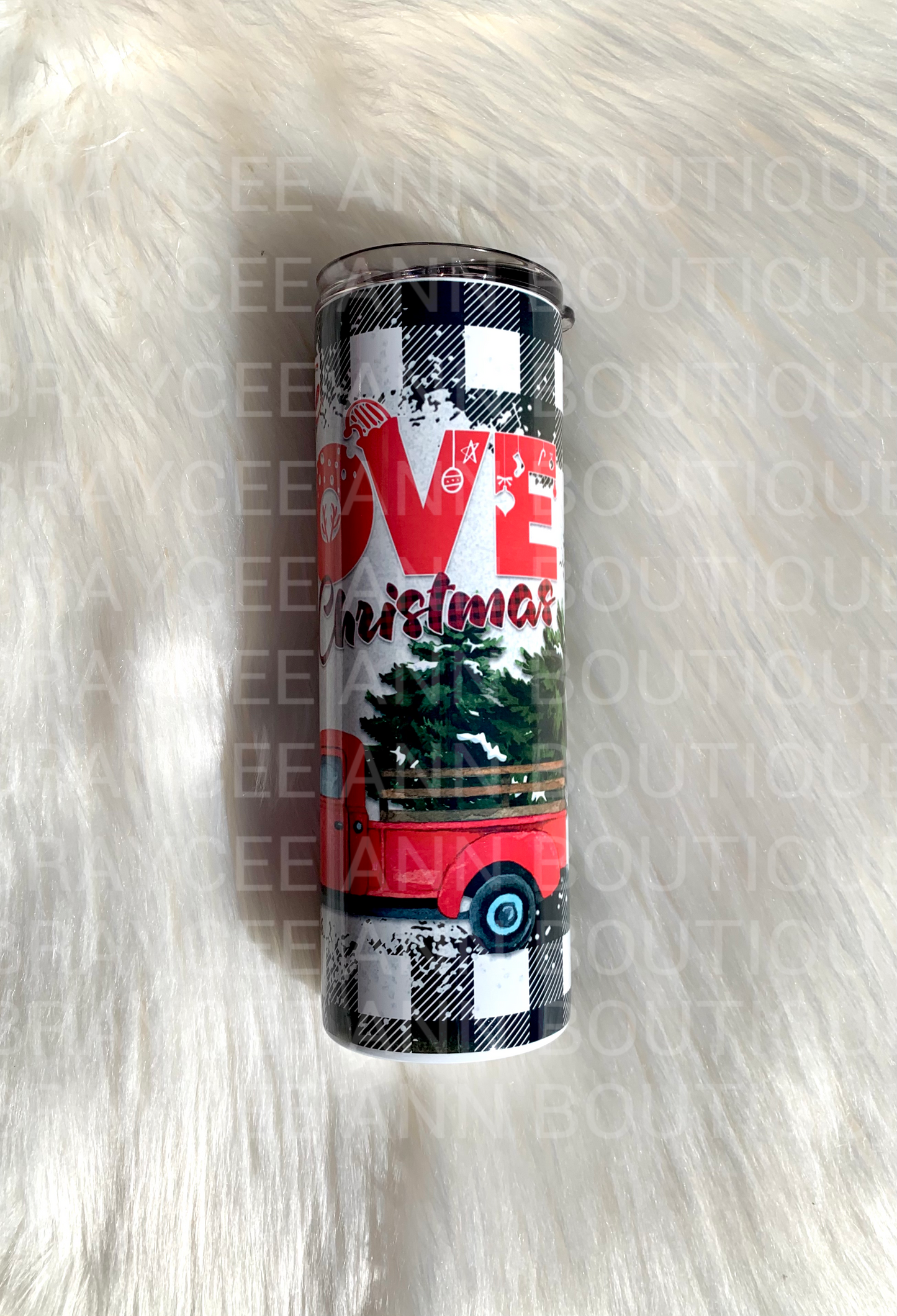 🎄”For the love of Christmas “ (black plaid tumbler)🎄