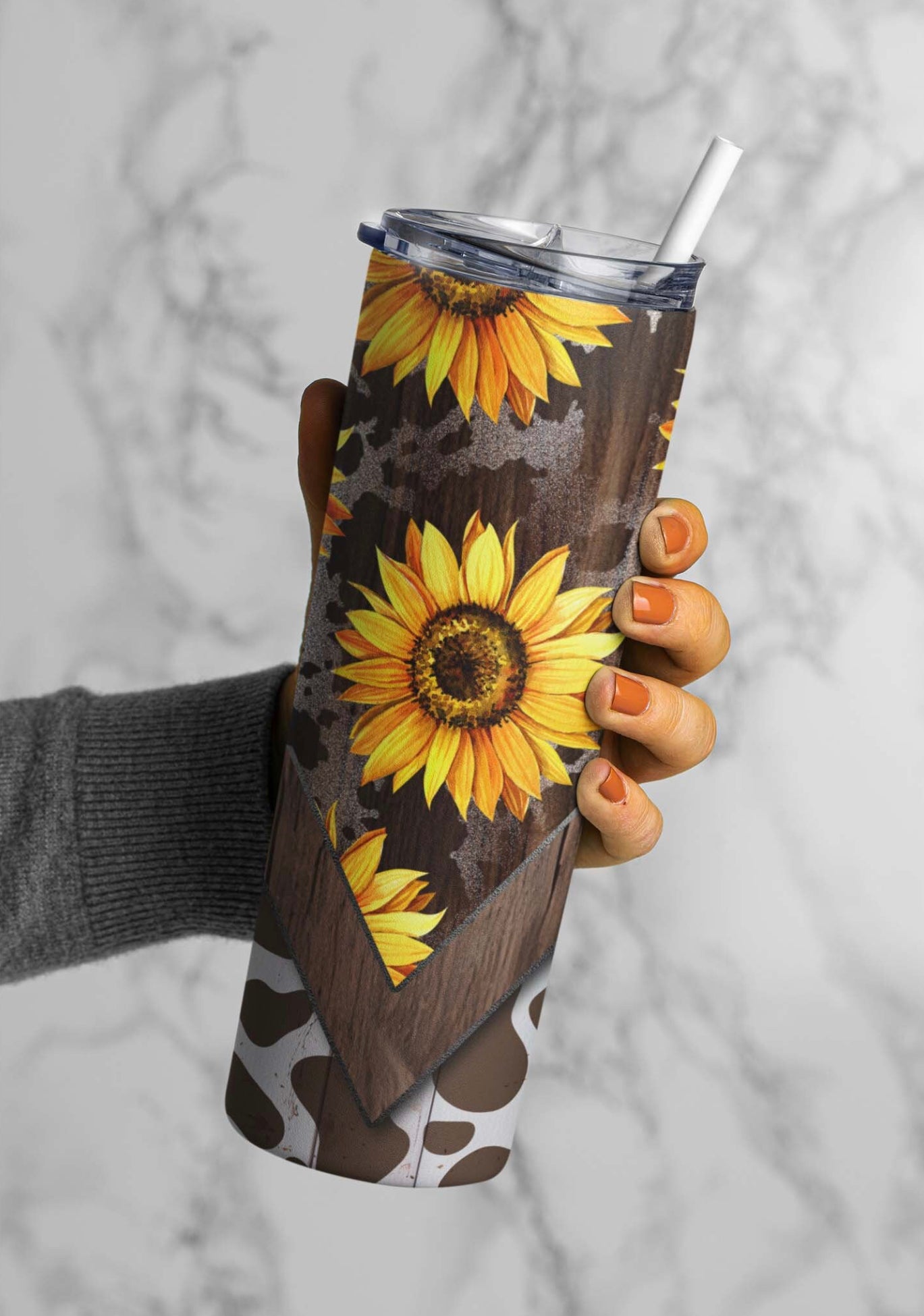 V-Split Sunflower/Brown Cow Print