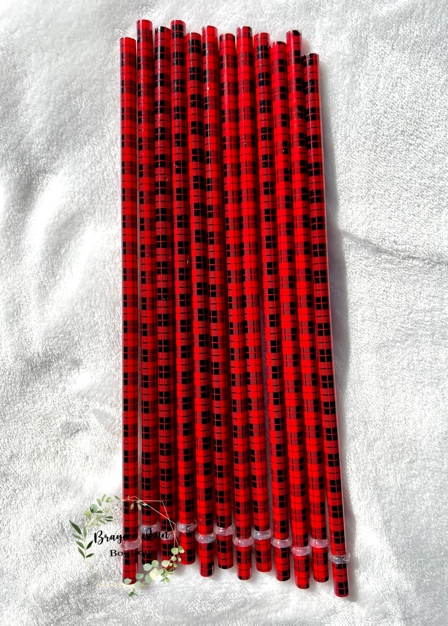 10” Red Plaid Straws