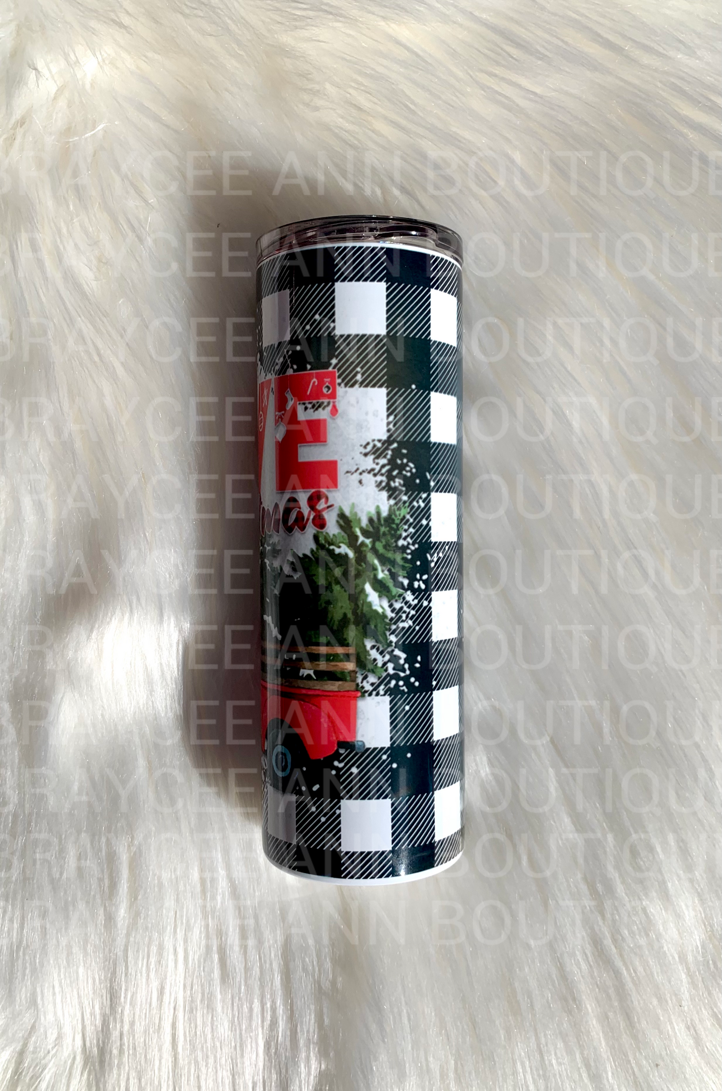 🎄”For the love of Christmas “ (black plaid tumbler)🎄