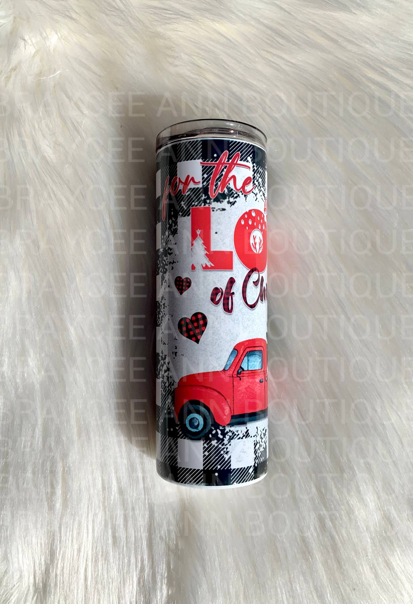 🎄”For the love of Christmas “ (black plaid tumbler)🎄