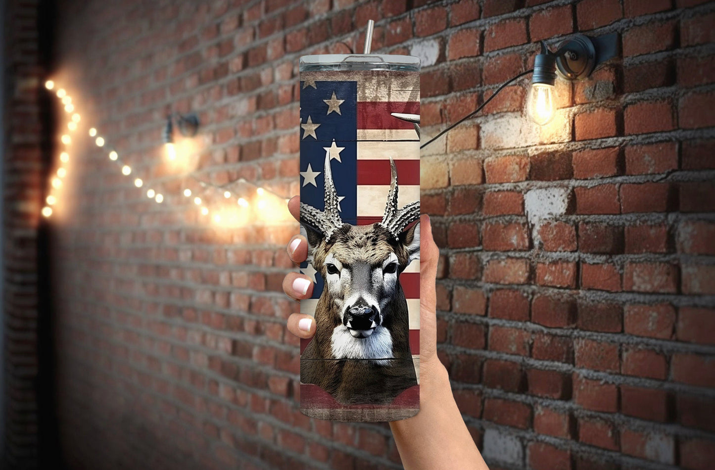 American Flag With Deer