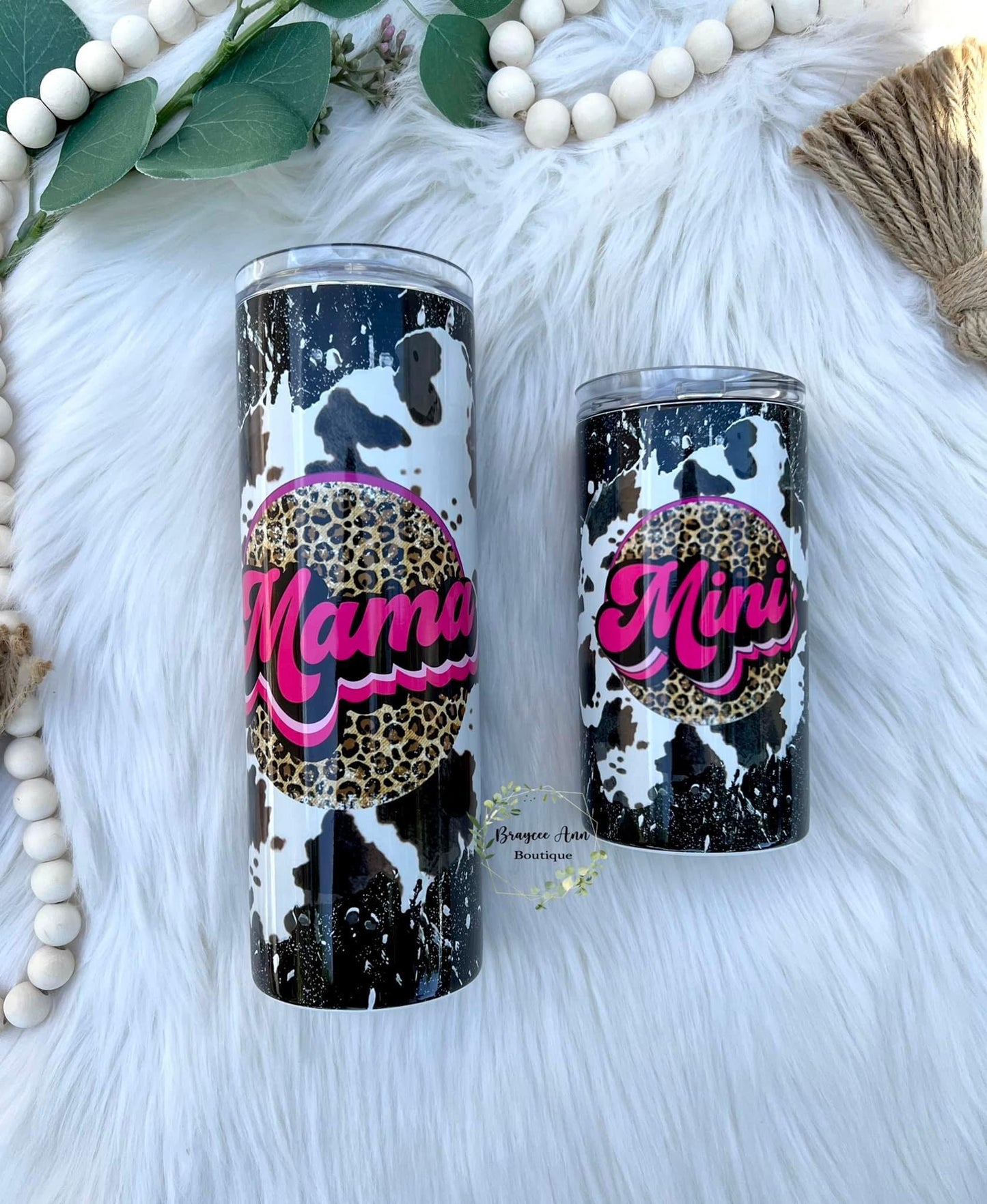 🐆🐄 Retro Leopard/Cowhide MAMA & MINI Tumbler Set 🐄🐆